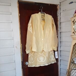 Elegant Yellow Women's Jacket linen vintage